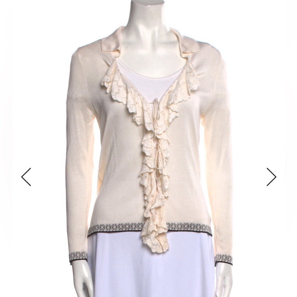 Carolina Herrera Soft Cream Silk Crocheted Knit Top nwt